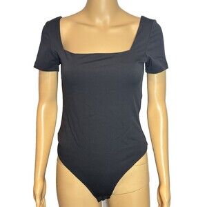 Whimsigoth Black Bodysuit Women's Size M Short Sleeve Grunge Goth Minimalist 90s
